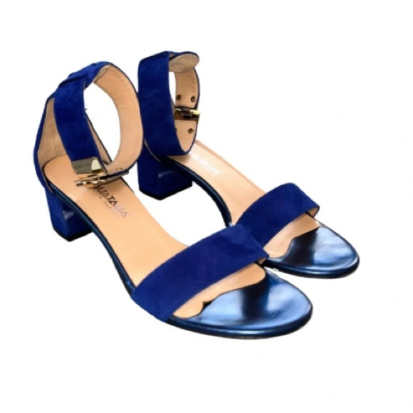 Aquatalia Catty Blue Suede Open Toe Heeled Sandals Size 6.5 Prom Wedding Formal - Picture 1 of 10